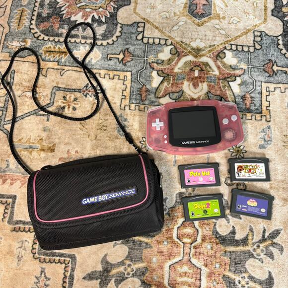 Nintendo Game Boy Advance Console - Clear Fuchsia Pink W/ Case & 4 Games - Picture 2 of 16